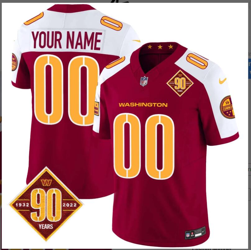 Men 2024 Nike NFL Washington Commanders 90th Anniversary Patch Vapor Custom Jersey style 34